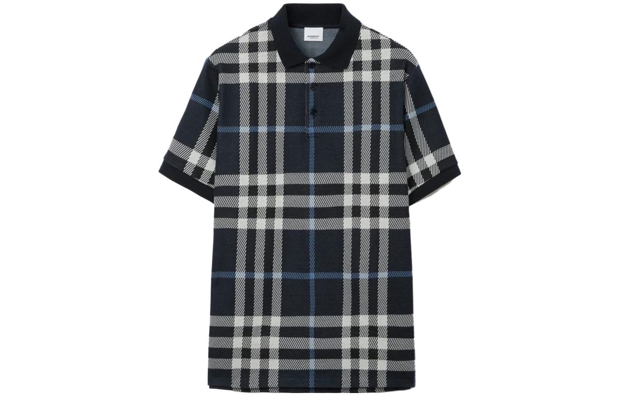 Burberry SS23 Check Cotton Jacquard Straight-Cut Short Sleeve Polo Shirt Men. 80706671