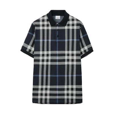 Burberry SS23 Check Cotton Jacquard Straight-Cut Short Sleeve Polo Shirt Men. 80706671