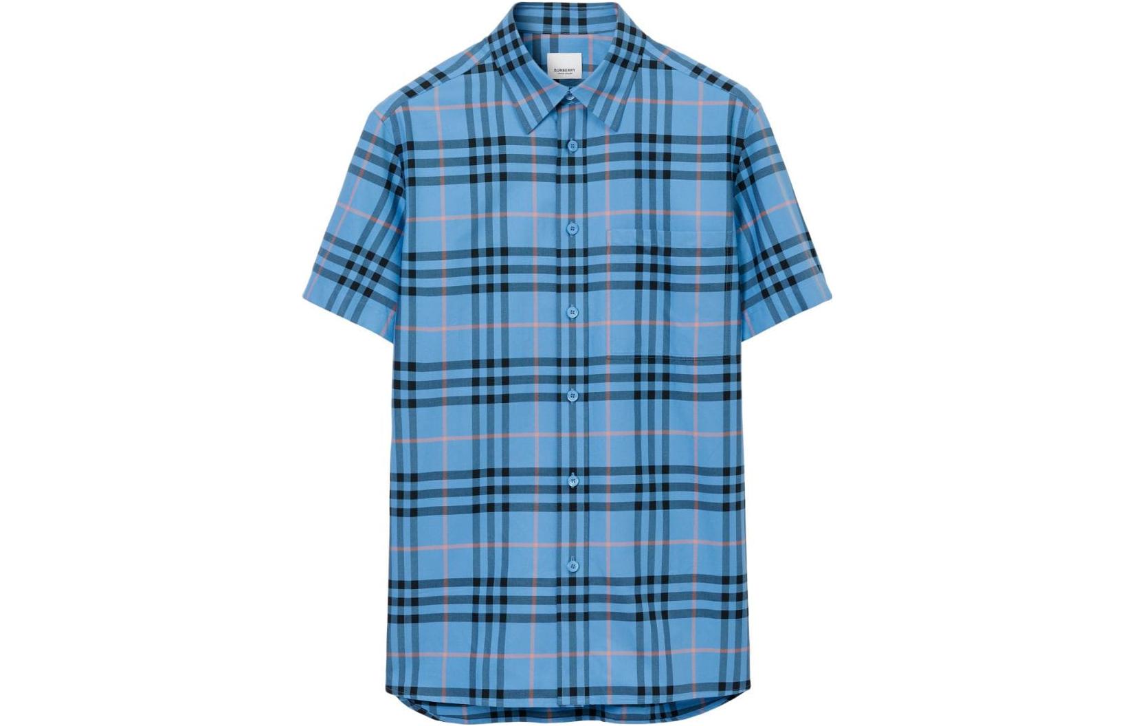 Order Burberry SS23 Check Cotton Shirt Blue 80729351