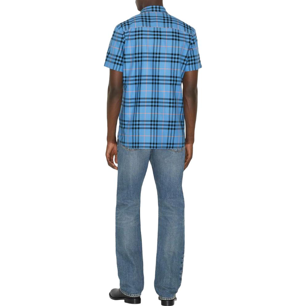 Shop Burberry SS23 Check Cotton Shirt Blue 80729351