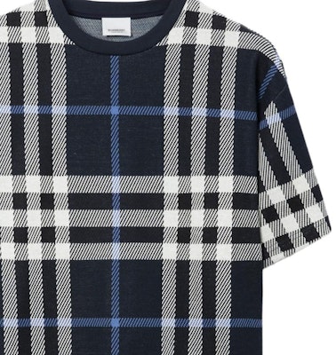 バーバリー SS23 チェック クルーネック 半袖カジュアルTシャツ ブルー メンズ 80706681 Sizing バーバリー SS23 チェック クルーネック 半袖カジュアルTシャツ ブルー メンズ 80706681
