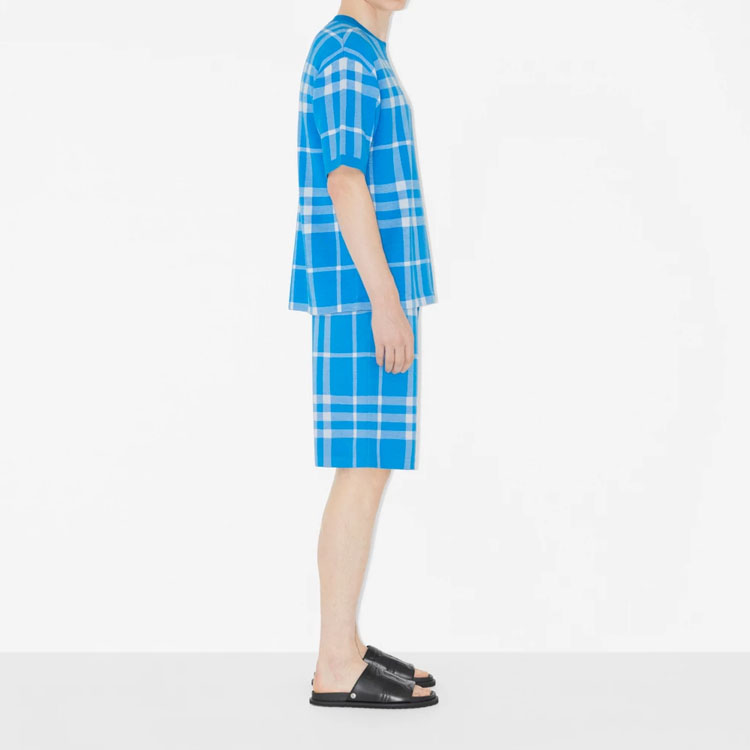 Purchase Burberry SS23 Celana Pendek Pria Biru Cerah Motif Kotak Pinggang Elastis Casual. 80656801