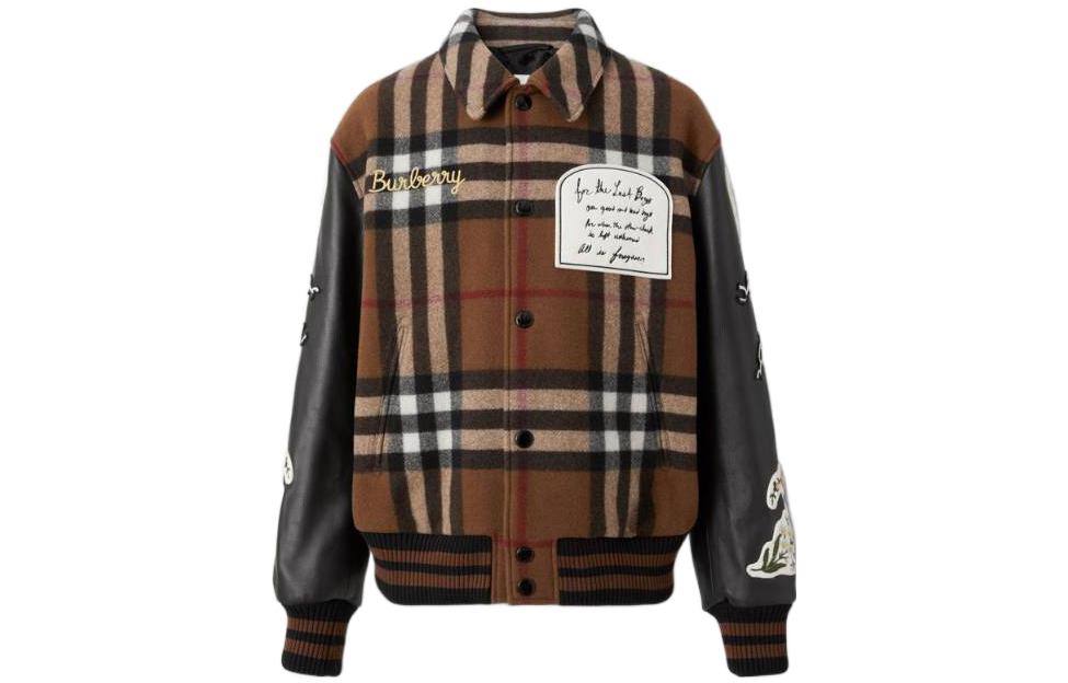 Burberry SS23 Check Embroidered Logo Flight Jacket Dark Birch Brown 80650931