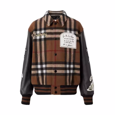 Burberry SS23 Check Embroidered Logo Flight Jacket Dark Birch Brown 80650931