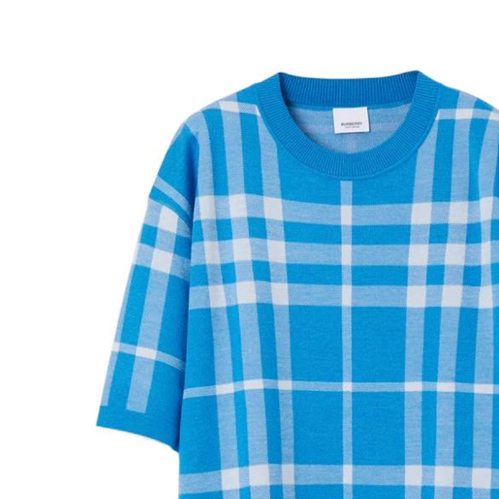 Purchase Burberry SS23 Check Jacquard Relaxed Fit T-Shirt  Vibrant Blue. 80656821