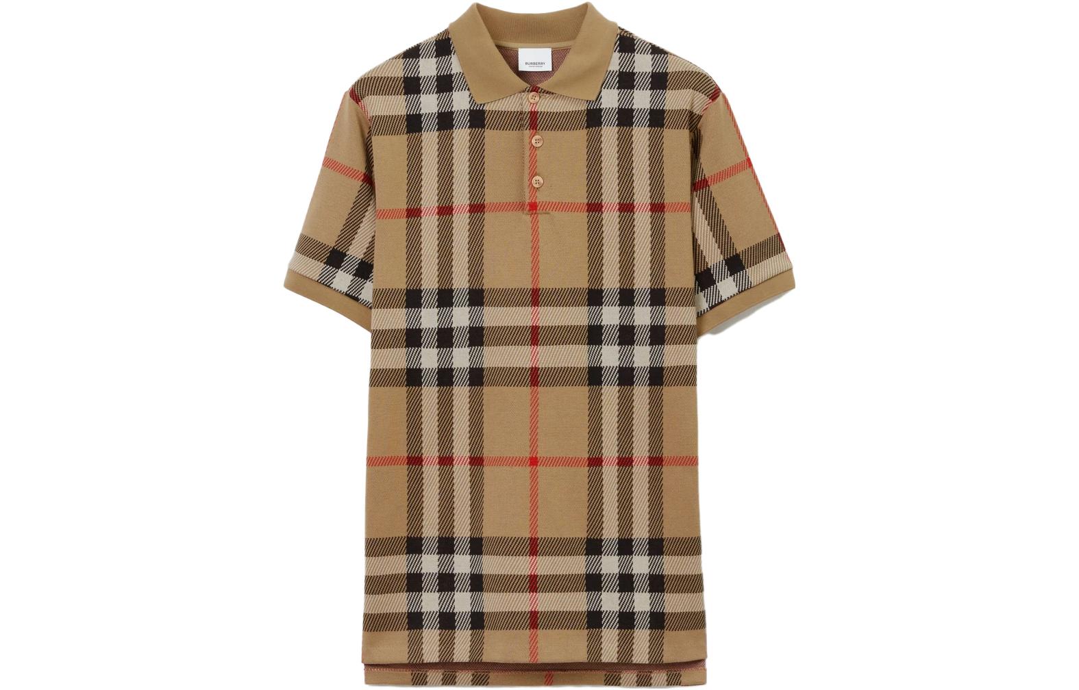 Burberry SS23 Check Jacquard Straight Short Sleeve Polo Shirt Beige Mens. 80726631