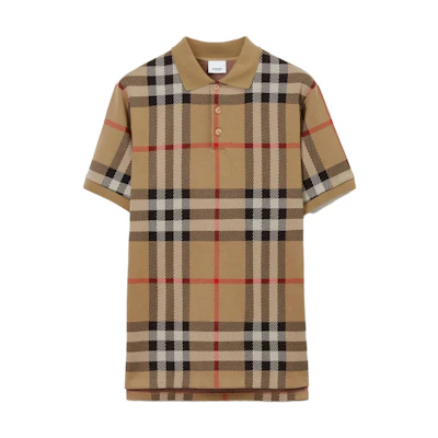 Burberry SS23 Check Jacquard Straight Short Sleeve Polo Shirt Beige Mens. 80726631