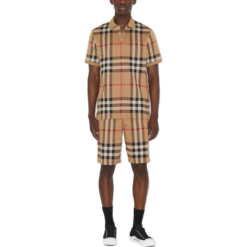 Shop Polo Burberry SS23 Beige Hombre Manga Corta Estilo Recto Check Jacquard. 80726631