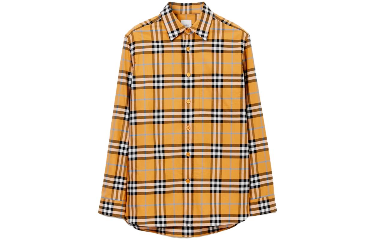 Order Burberry 男士橙色格紋長袖襯衫 SS23 系列。 80715231
