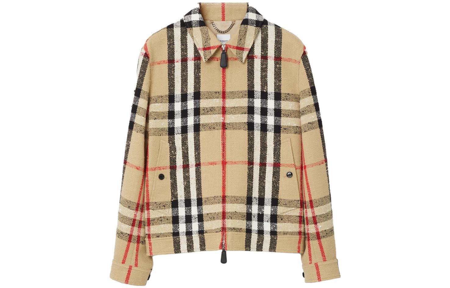 Burberry SS23 Check Print Collar Zip Jacket Mens Vintage Beige 80651821