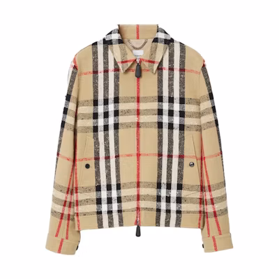 Burberry SS23 Check Print Collar Zip Jacket Mens Vintage Beige 80651821
