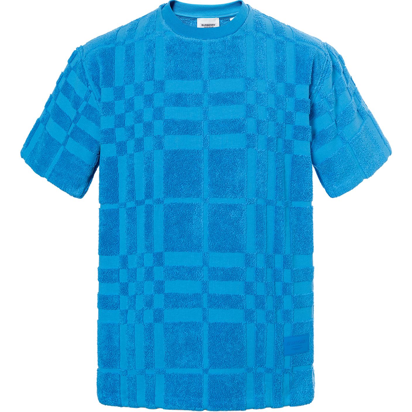 Burberry SS23 Check Print Crewneck Short Sleeve T-Shirt Blue Men. 80714481
