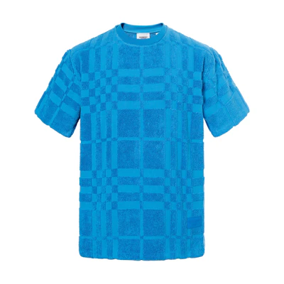 Burberry SS23 Check Print Crewneck Short Sleeve T-Shirt Blue Men. 80714481