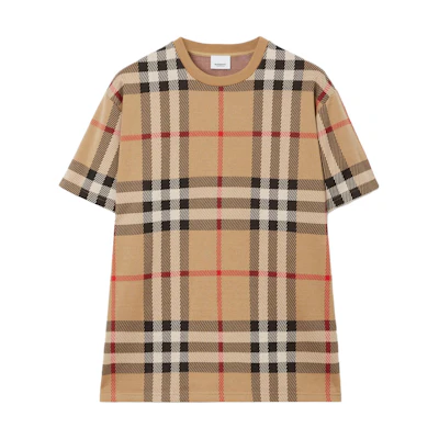 Burberry SS23 Check Print Crewneck Short Sleeve T-Shirt Beige. 80726651