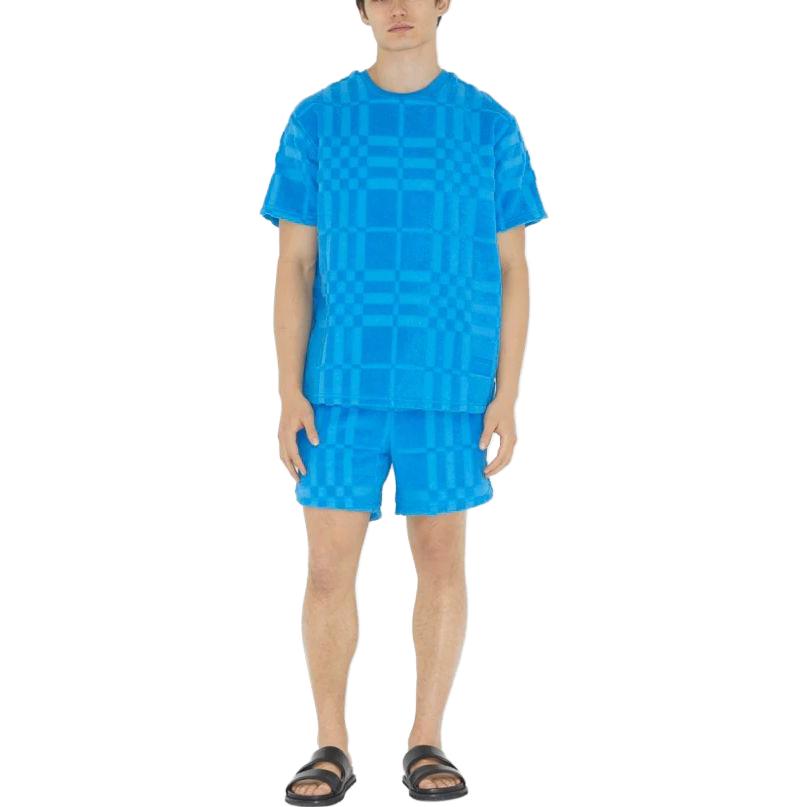 Shop Burberry SS23 Baju T-Shirt Lelaki Biru Lengan Pendek Corak Periksa. 80714481