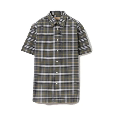 Burberry SS23 Check Print Single-Breasted Short-Sleeve Shirt Green 80084241