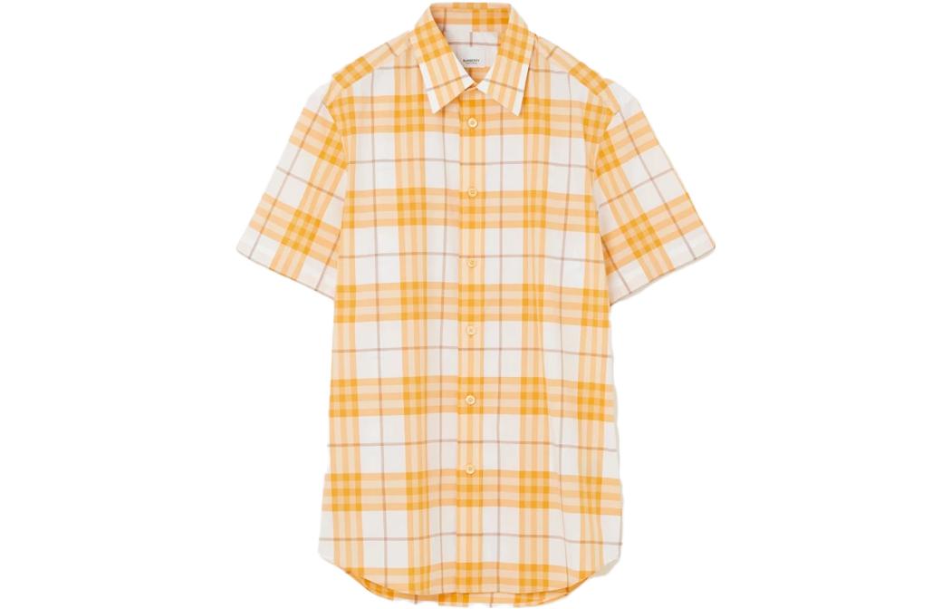 Burberry SS23 Check Short Sleeve Button-Up Shirt White/Yellow - 80690471