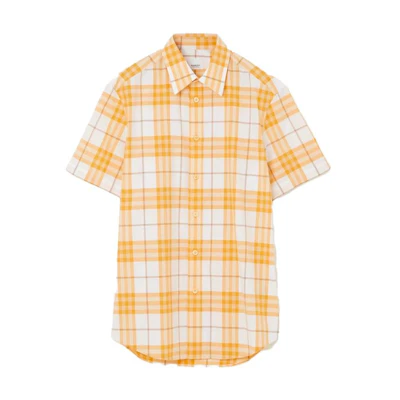 Burberry SS23 Check Short Sleeve Button-Up Shirt White/Yellow - 80690471