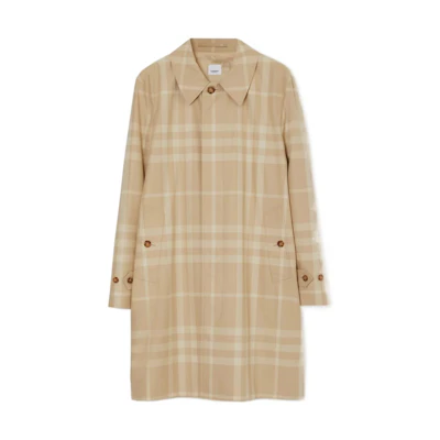 Burberry SS23 Check Single-Breasted Pocket Coat Men’s Soft Beige Brown 80686601