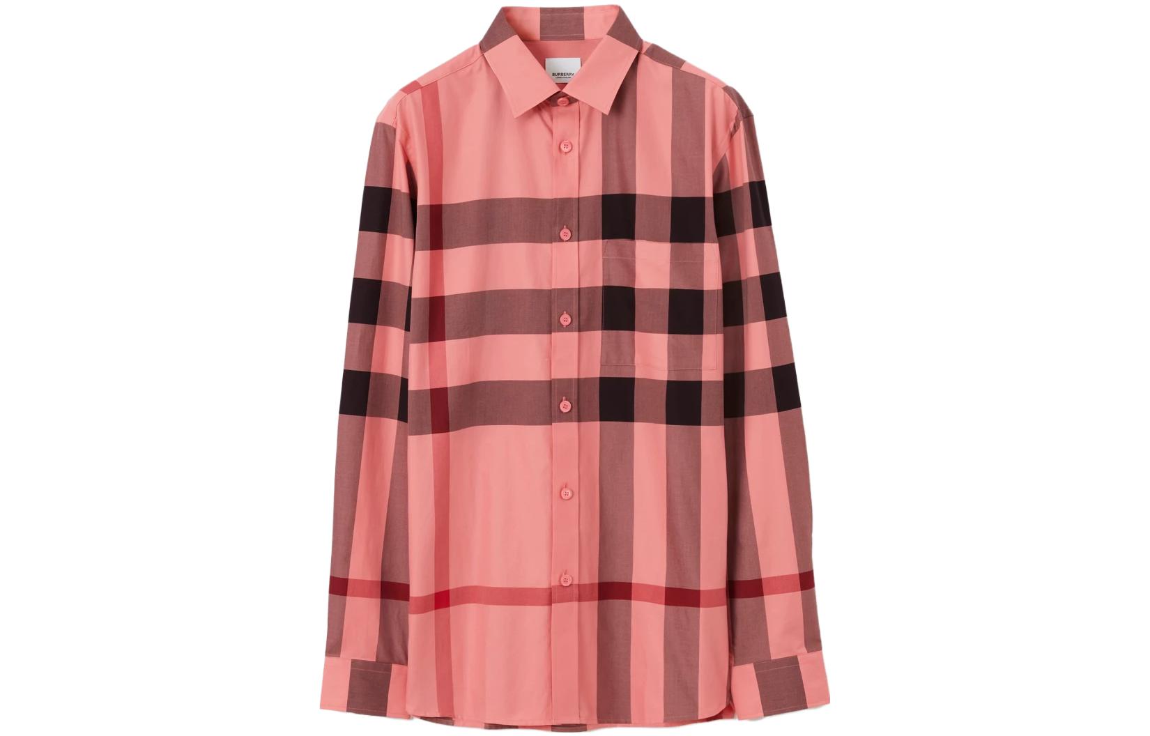 Order Burberry SS23 Checkered Collar Single-Breasted Long-Sleeve Shirt Pink Mens. 80715351