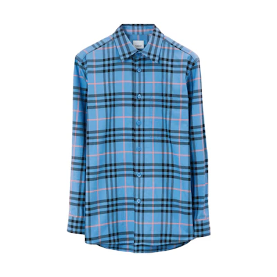 Burberry SS23 Checkered Cotton Single-Breasted Long Sleeve Shirt Blue Men’s 80715221