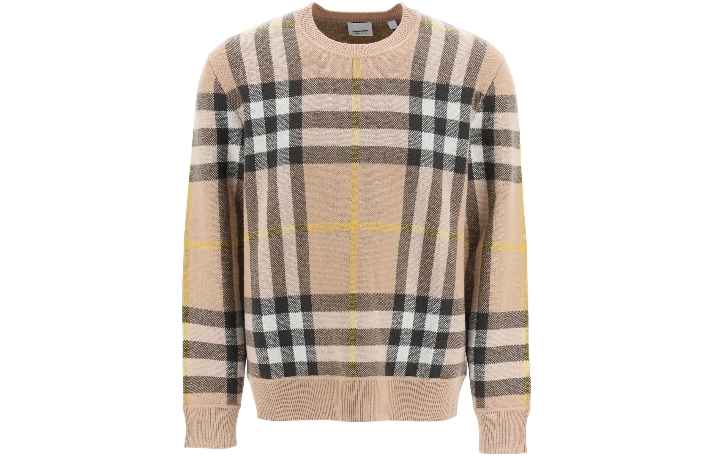 Buy Burberry SS23 Classic Check Print Crewneck Long Sleeve Sweater Men’s Khaki 8054920-B2412