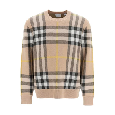 Burberry SS23 Classic Check Print Crewneck Long Sleeve Sweater Men’s Khaki 8054920-B2412