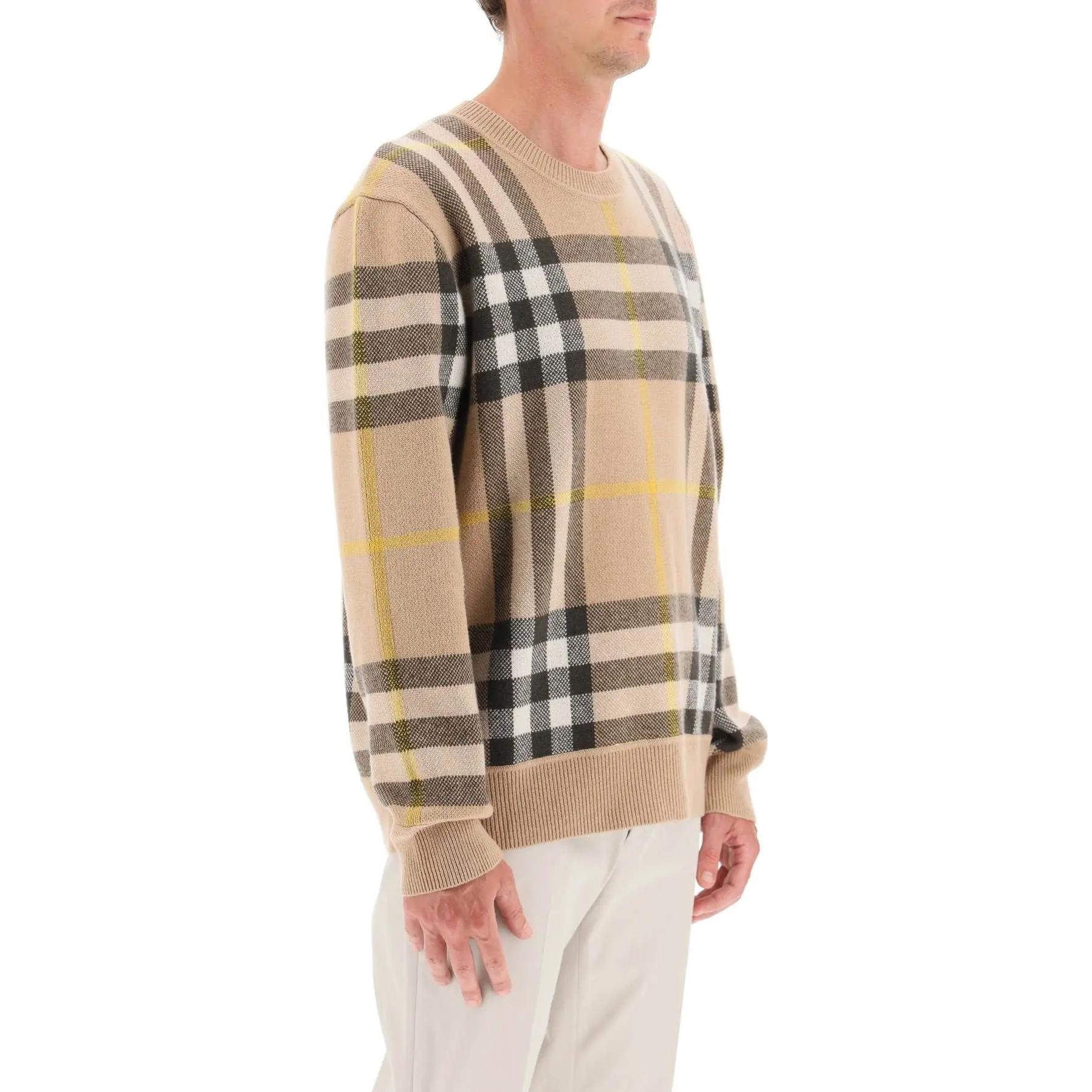 Shop Burberry SS23 Classic Check Print Crewneck Long Sleeve Sweater Men’s Khaki 8054920-B2412