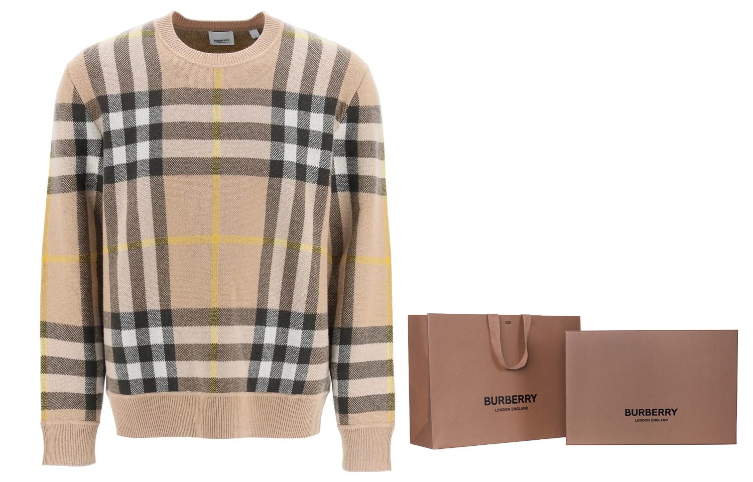 Sizing Burberry SS23 Classic Check Print Crewneck Long Sleeve Sweater Men’s Khaki 8054920-B2412