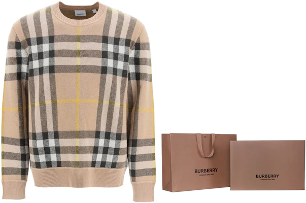 Burberry SS23 Classic Check Print Crewneck Long Sleeve Sweater Men’s Khaki 8054920-B2412 Sizing Burberry SS23 Classic Check Print Crewneck Long Sleeve Sweater Men’s Khaki 8054920-B2412