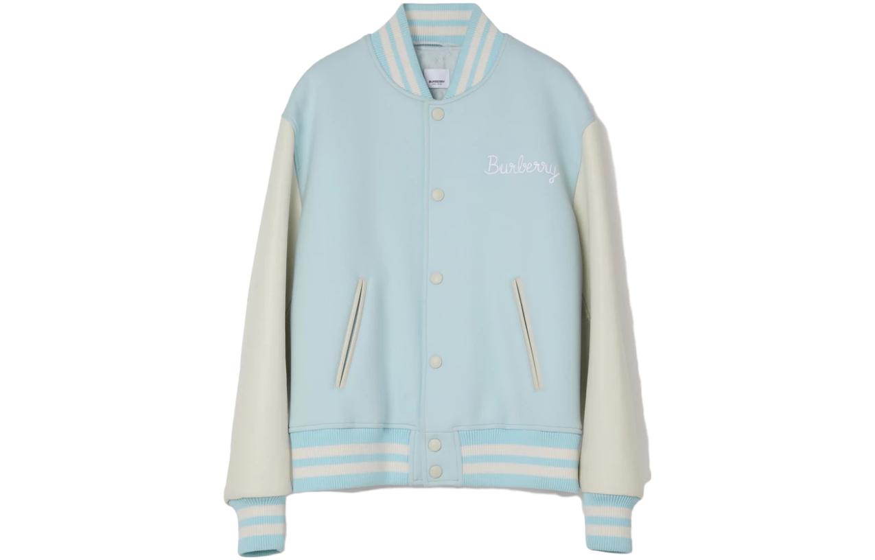 Order Burberry SS23 Jaket Lelaki Logo Sulaman Colorblock Butang Biru Muda. 80675961