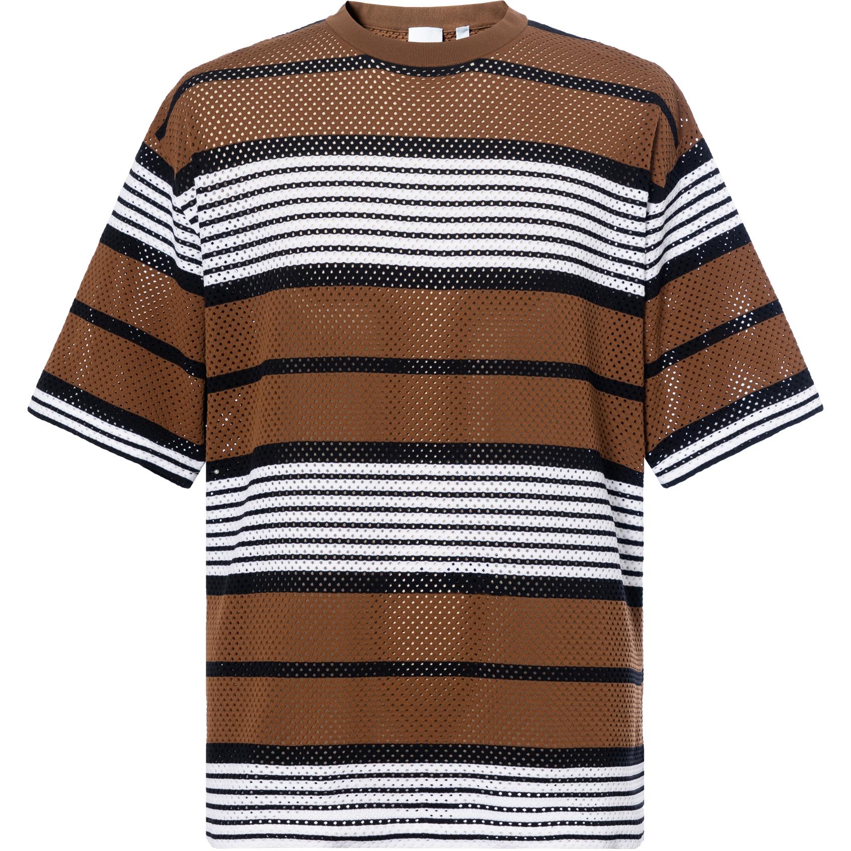 Burberry SS23 Contrast Striped 3/4 Sleeve T-Shirt Men’s Dark Birch Brown. 80678851