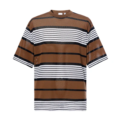 Burberry SS23 Contrast Striped 3/4 Sleeve T-Shirt Men’s Dark Birch Brown. 80678851