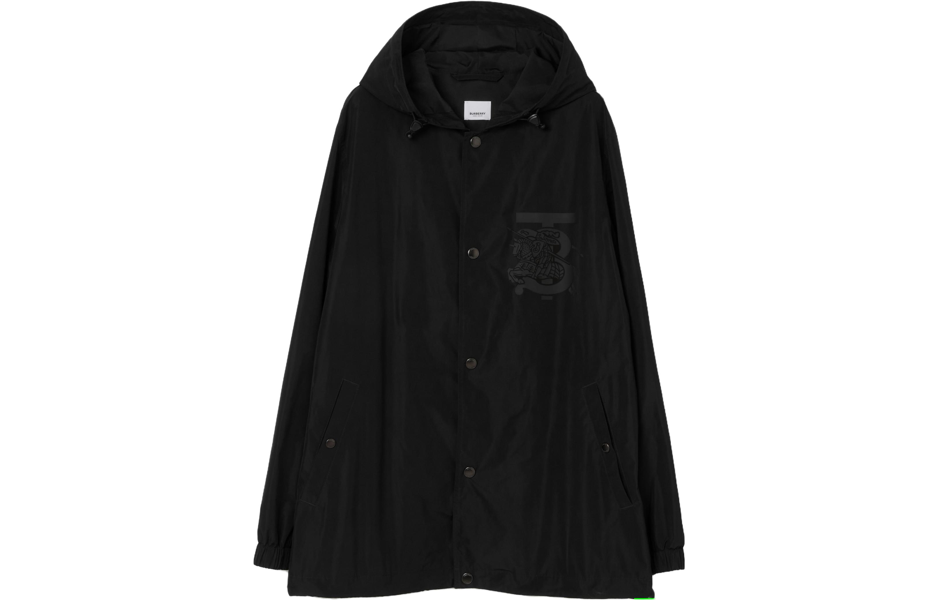 Burberry SS23 Equestrian Knight Logo Print Hooded Jacket Black 80697431