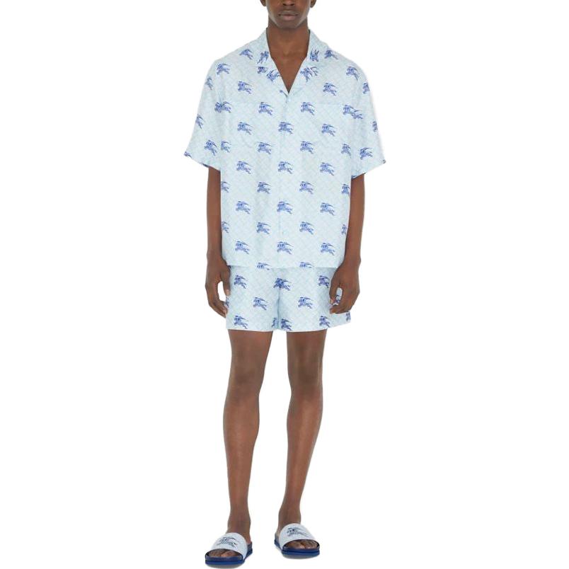 Lookbook バーバリー SS23 エクエストリアンロゴプリント リラックスショーツ ブルー 80720761