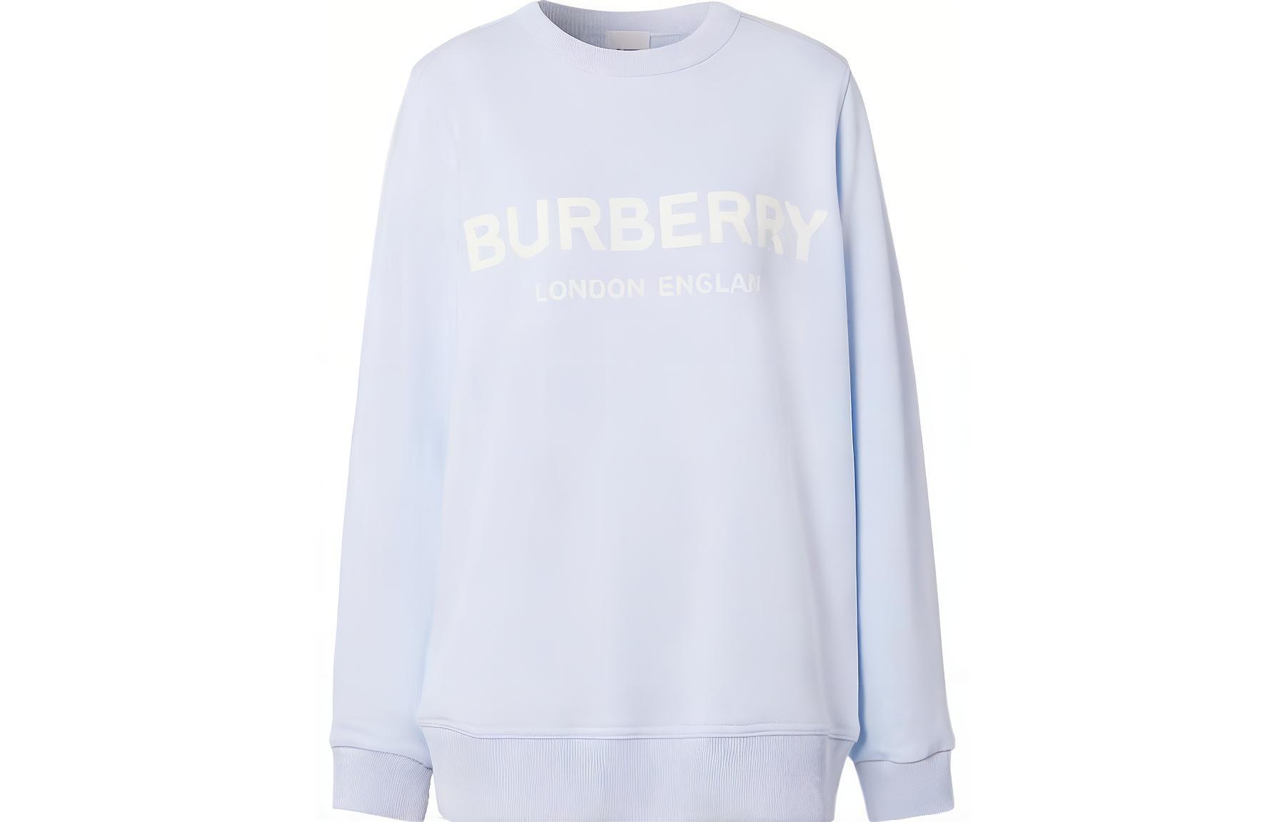 Burberry SS23 Light Blue Letter Logo Crewneck Long Sleeve Sweatshirt Mens. 8038548