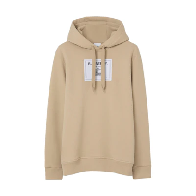 Burberry SS23 Logo Patch Pullover Hoodie - Khaki Color. 80684641