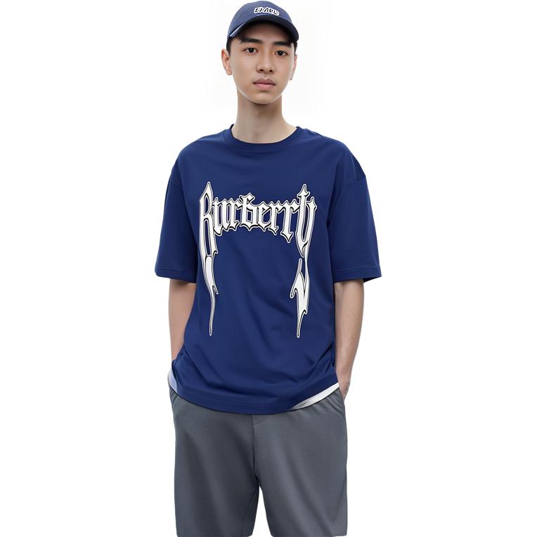 Lookbook 버버리 SS23 로고 프린트 크루넥 티셔츠 네이비 블루 - 패션 캐주얼 티 80701361