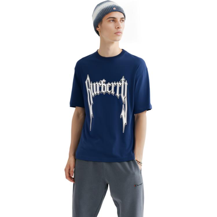 Purchase 버버리 SS23 로고 프린트 크루넥 티셔츠 네이비 블루 - 패션 캐주얼 티 80701361