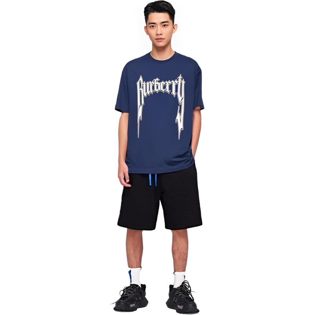 Details for 버버리 SS23 로고 프린트 크루넥 티셔츠 네이비 블루 - 패션 캐주얼 티 80701361