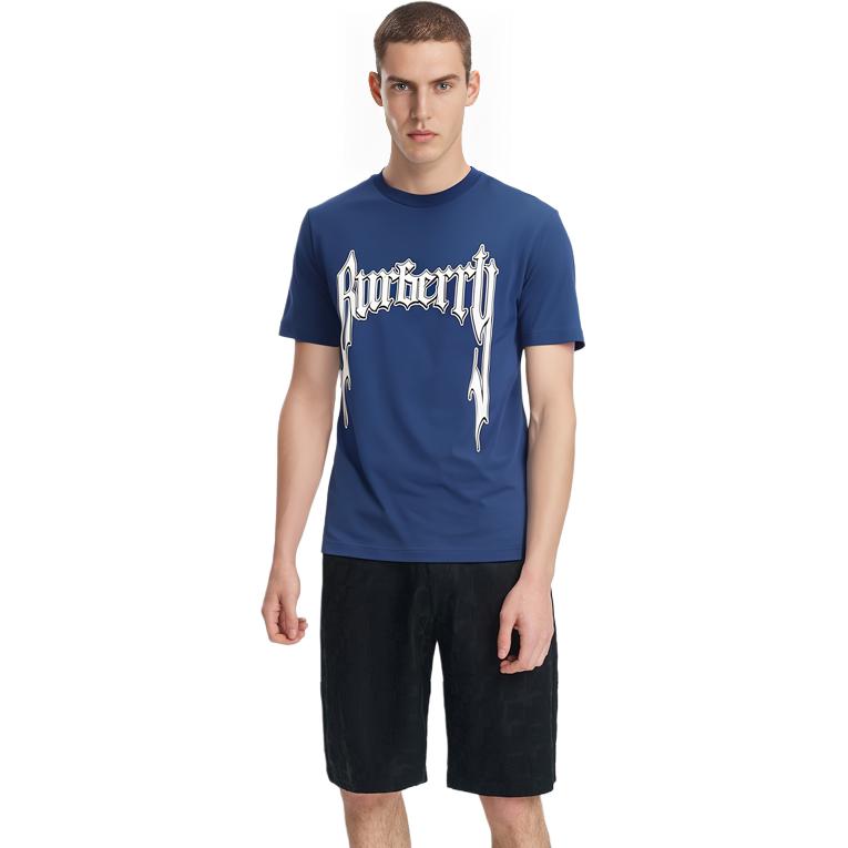 Cheap 버버리 SS23 로고 프린트 크루넥 티셔츠 네이비 블루 - 패션 캐주얼 티 80701361