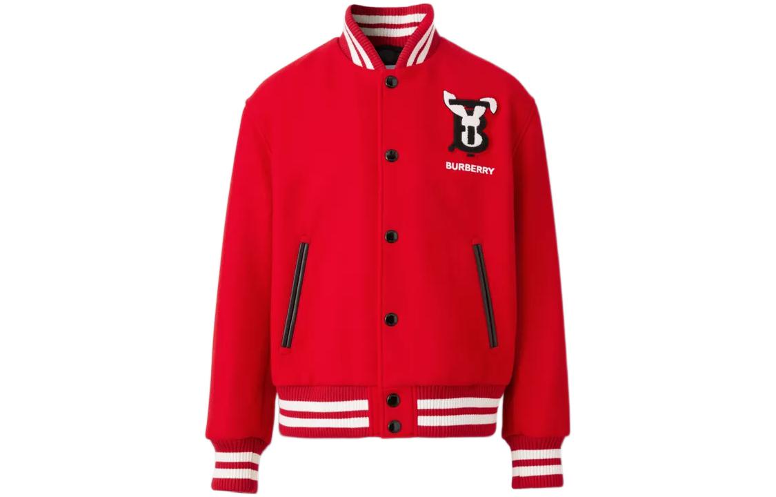 Burberry SS23 Lunar New Year Rabbit Appliqué Wool Flight Jacket Red Men 80639551
