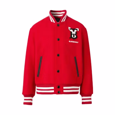 Burberry SS23 Lunar New Year Rabbit Appliqué Wool Flight Jacket Red Men 80639551