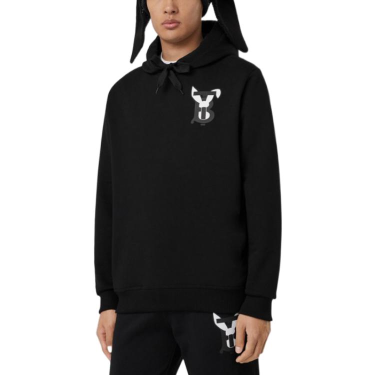 Shop Burberry SS23 Lunar New Year Rabbit Hoodie Black  Pullover Sweatshirt 80635641