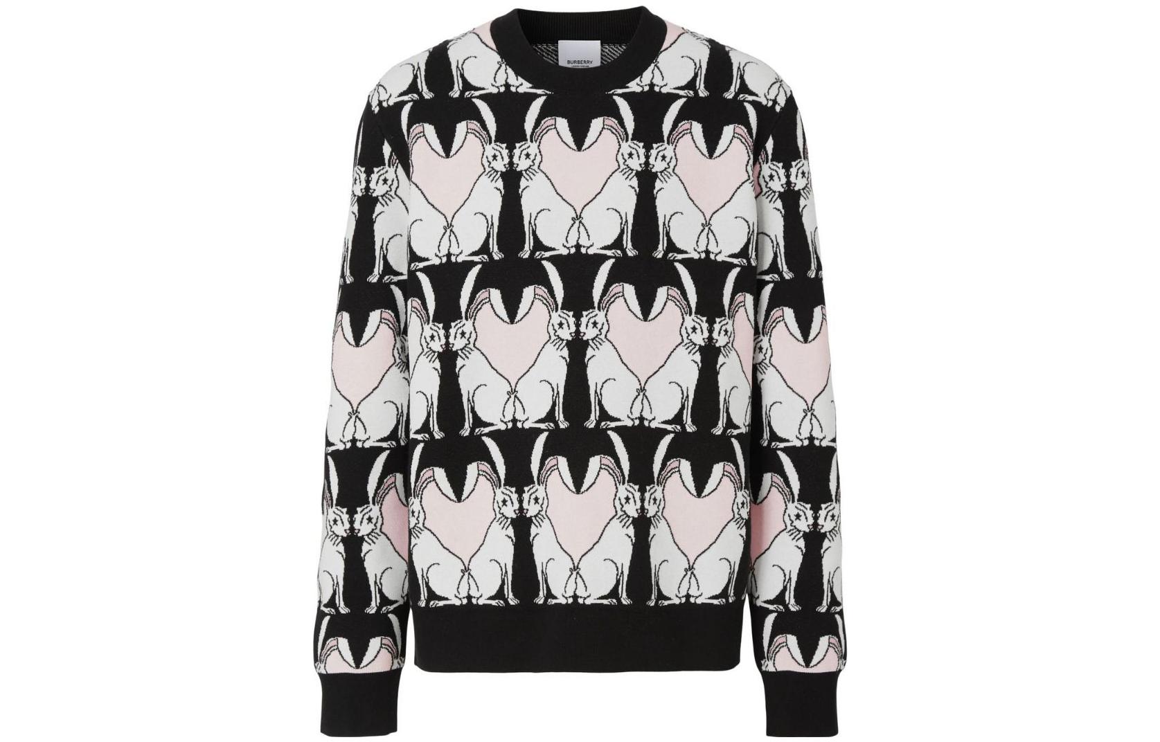 Order Burberry 2023農曆新年兔年黑色針織毛衣男款圓領套頭衫 80640731