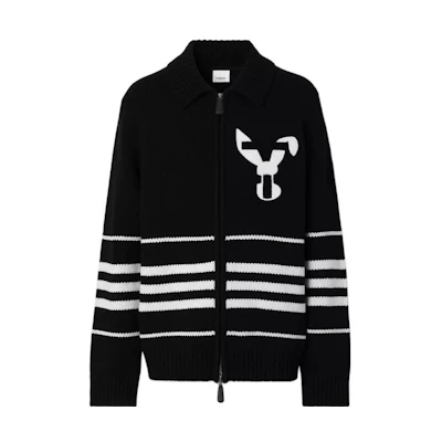 Burberry SS23 Lunar New Year Rabbit Patch Wool Jacket Black Men’s Loose Fit 80640721