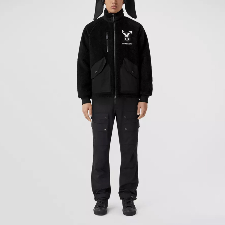 Shop Burberry SS23 Lunar New Year Rabbit Patch Zip-Up Jacket Black Mens. 80635721