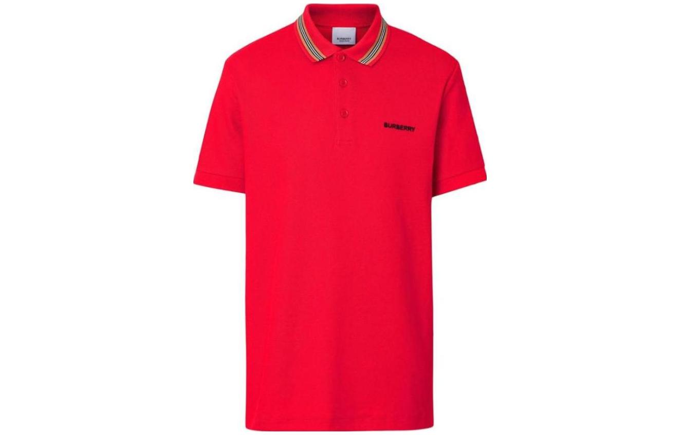Order Burberry SS23 Men’s Red Short Sleeve Polo Shirt with Iconic Stripe Design. 80092811