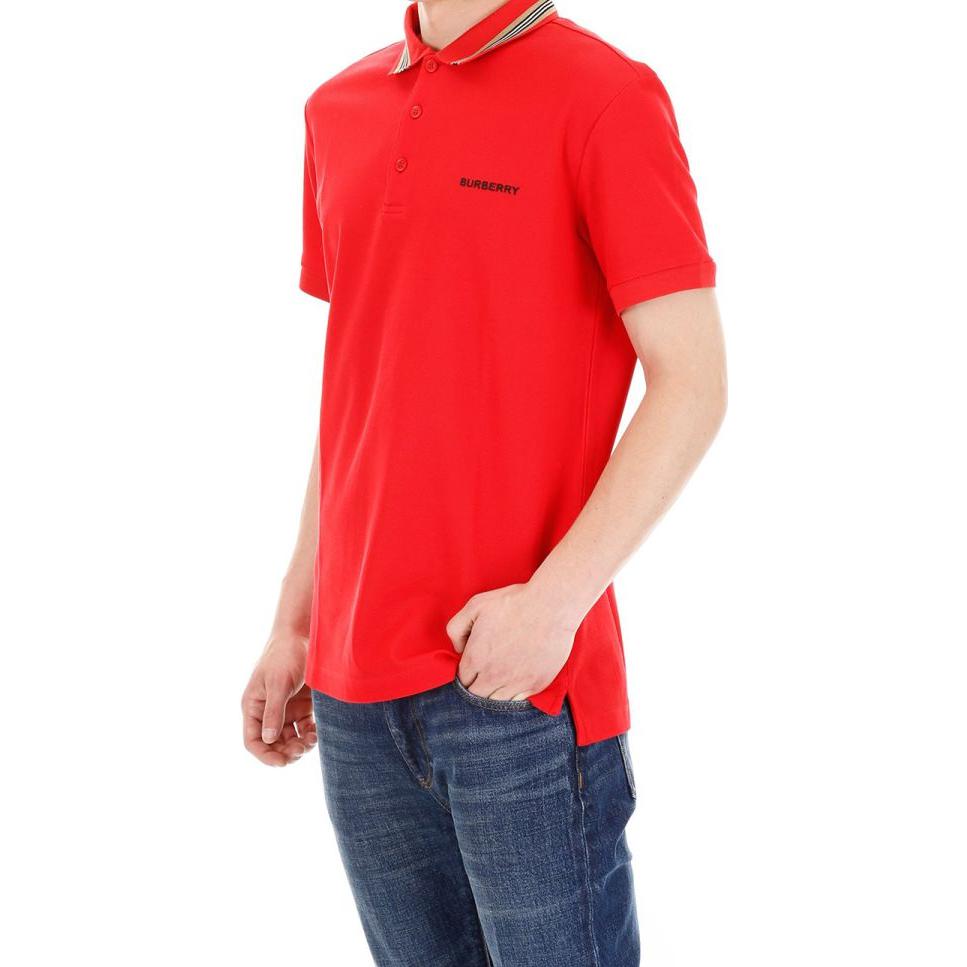 Shop Burberry SS23 Men’s Red Short Sleeve Polo Shirt with Iconic Stripe Design. 80092811