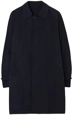 Burberry SS23 Mens Smoky Navy Blue Long Coat with Equestrian Logo Patch. 80674711 Order Burberry SS23 Mens Smoky Navy Blue Long Coat with Equestrian Logo Patch. 80674711